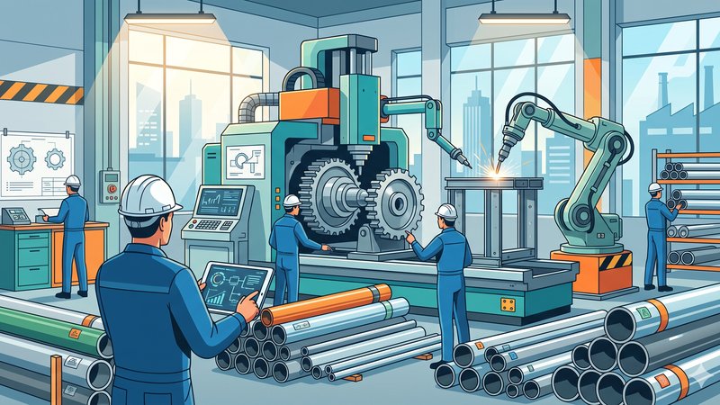 Современная иллюстрация стальных электросварных труб для станкостроения в минималистичном стиле для блога компании